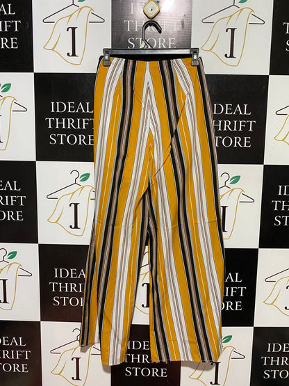 JAPNA |S| WAIST 25| B44| VINTAGE VERTICAL STRIPED WIDE-LEG PANTS IN MUSTARD YELLOW, BLACK, AND WHITE
