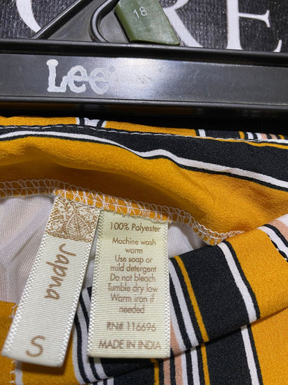 JAPNA |S| WAIST 25| B44| VINTAGE VERTICAL STRIPED WIDE-LEG PANTS IN MUSTARD YELLOW, BLACK, AND WHITE