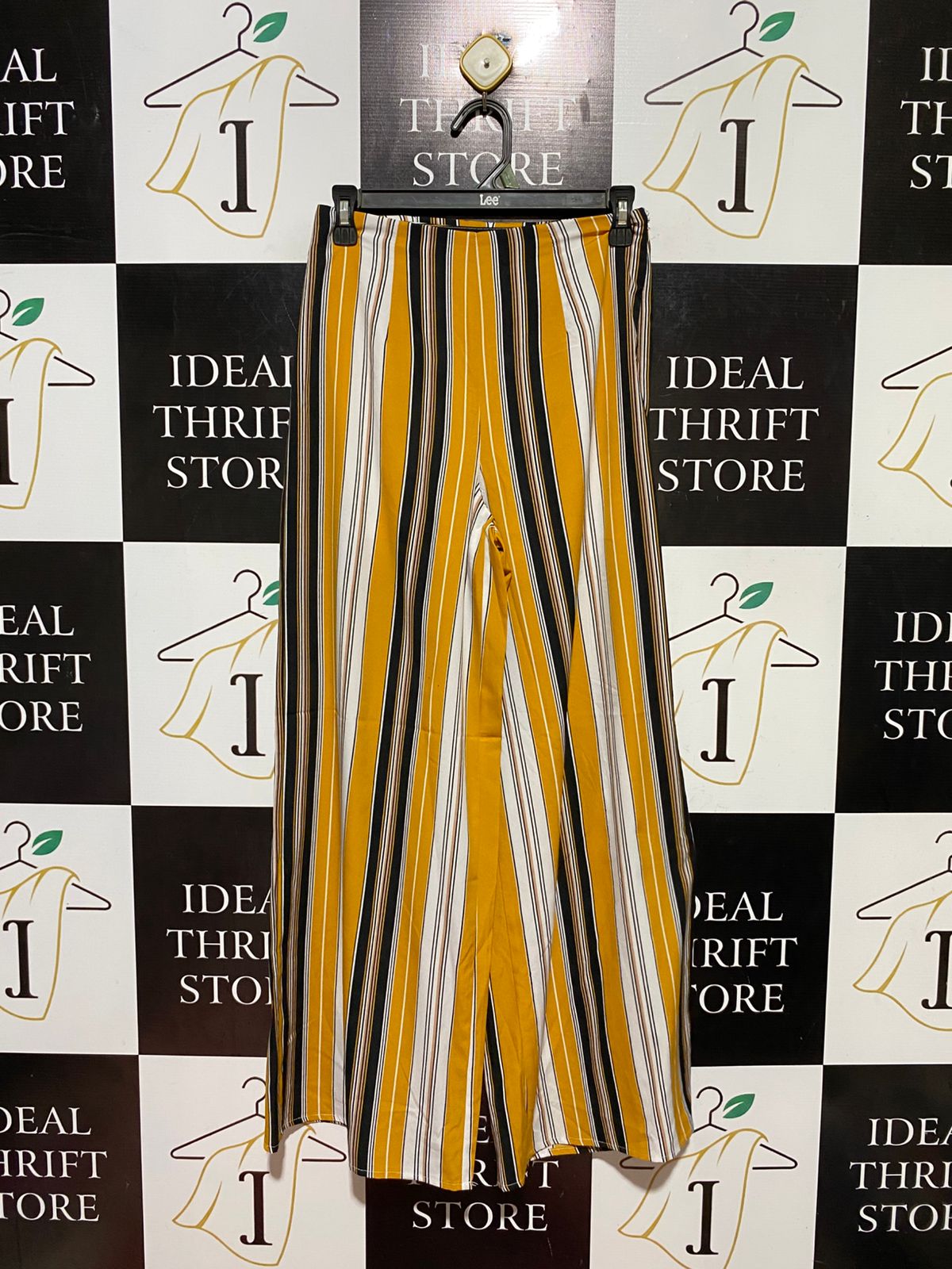JAPNA |S| WAIST 25| B44| VINTAGE VERTICAL STRIPED WIDE-LEG PANTS IN MUSTARD YELLOW, BLACK, AND WHITE