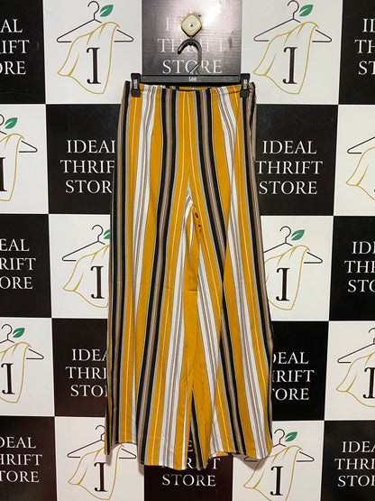 JAPNA |S| WAIST 25| B44| VINTAGE VERTICAL STRIPED WIDE-LEG PANTS IN MUSTARD YELLOW, BLACK, AND WHITE