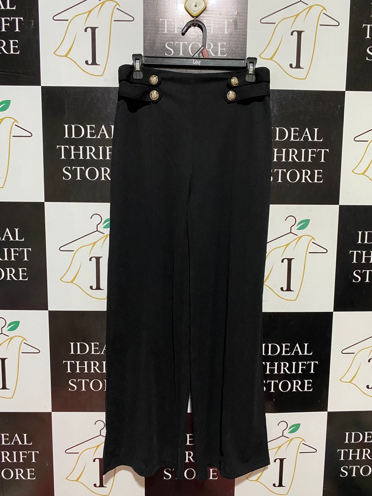 |M| WAIST 28| B44| CHIC BLACK HIGH-WAISTED SAILOR PANTS WITH GOLD ACCENT BUTTONS