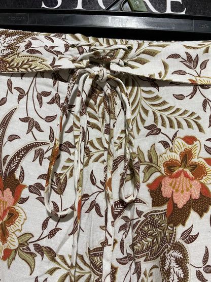 IRIS MAXI |L| WAIST 29| B44| VINTAGE BOHO FLORAL PRINT PALAZZO PANTS WITH DRAWSTRING WAIST AND BORDER HEM