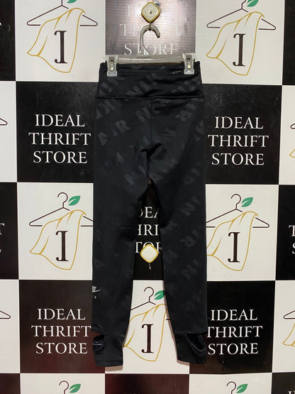NIKE |XS| WAIST 22| B44| HIGH-WAISTED BLACK TONAL LOGO RUNNING LEGGINGS WITH CUT-OUT ANKLE DETAILS