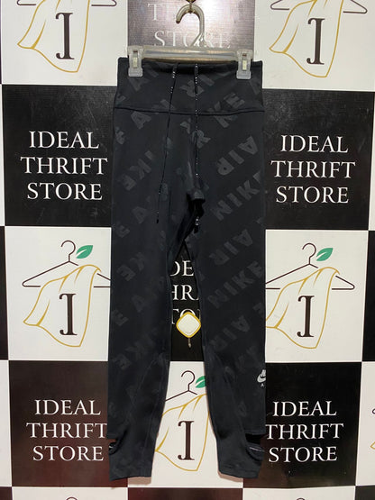 NIKE |XS| WAIST 22| B44| HIGH-WAISTED BLACK TONAL LOGO RUNNING LEGGINGS WITH CUT-OUT ANKLE DETAILS