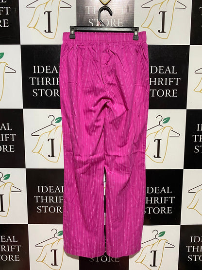 DG2 |M| WAIST 28| B44| HOT PINK STRIPED WIDE-LEG PANTS WITH ELASTIC WAISTBAND