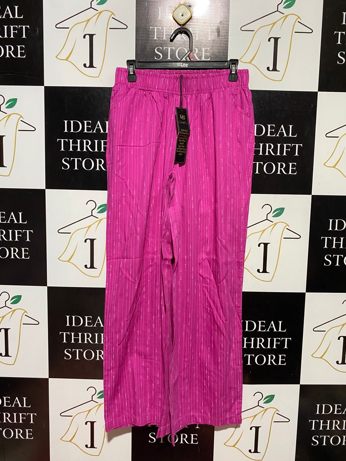 DG2 |M| WAIST 28| B44| HOT PINK STRIPED WIDE-LEG PANTS WITH ELASTIC WAISTBAND