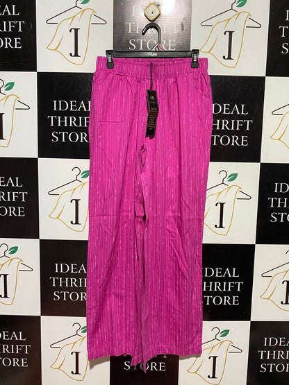 DG2 |M| WAIST 28| B44| HOT PINK STRIPED WIDE-LEG PANTS WITH ELASTIC WAISTBAND