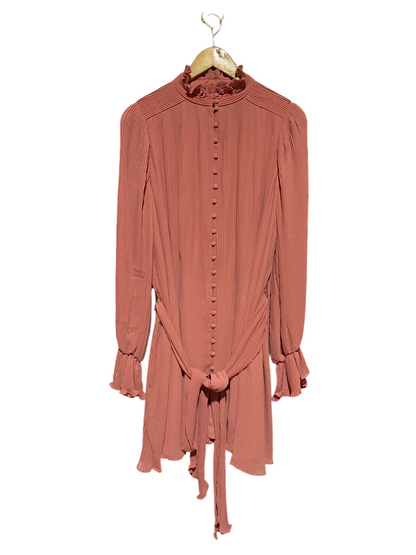 FOREVER NEW |L| BUST 19| B45| PLISSÉ MOCK NECK BUTTON-FRONT TUNIC DRESS