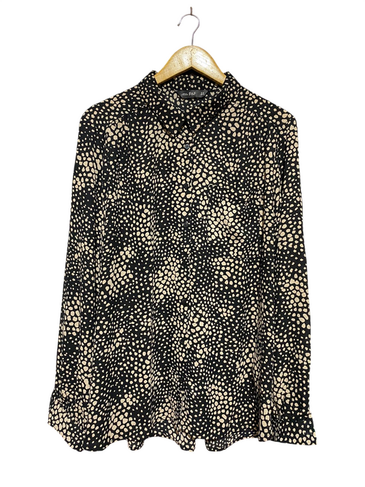 F&F |XL| BUST 24| B45| BLACK AND CREAM SPOT PRINT BUTTON-DOWN BLOUSE
