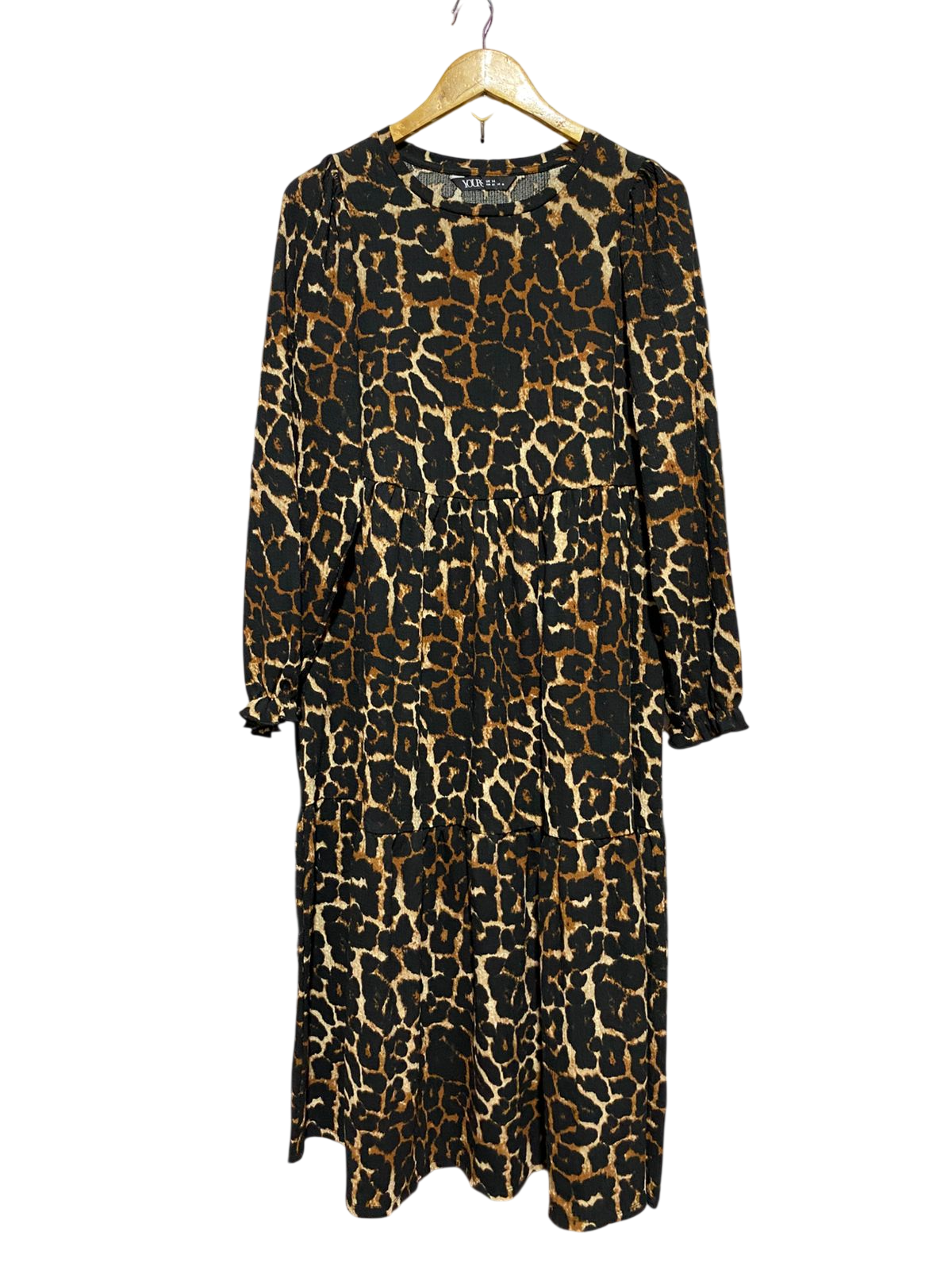 YOURS |M| BUST 18| B45| LEOPARD PRINT TIERED LONG-SLEEVE MIDI DRESS