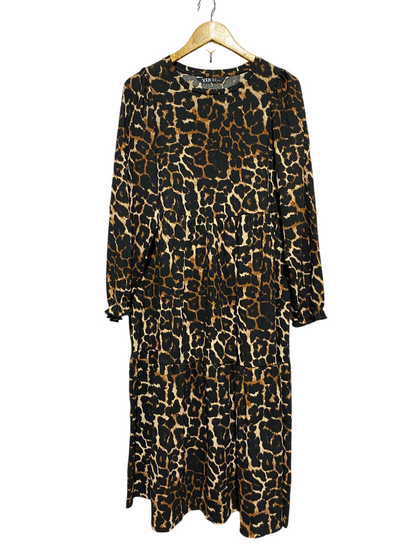 YOURS |M| BUST 18| B45| LEOPARD PRINT TIERED LONG-SLEEVE MIDI DRESS