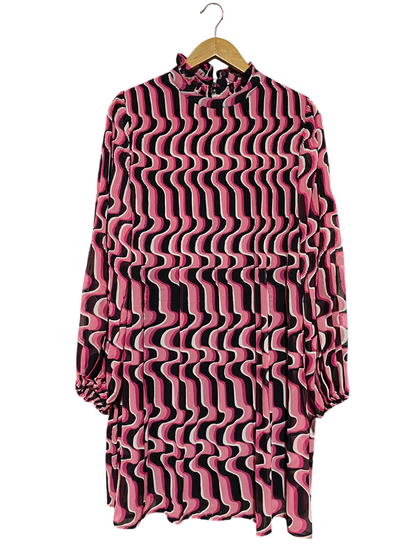 ET VOUS |L| BUST 21| B45| RETRO PSYCHEDELIC WAVE PRINT MOCK NECK MINI DRESS