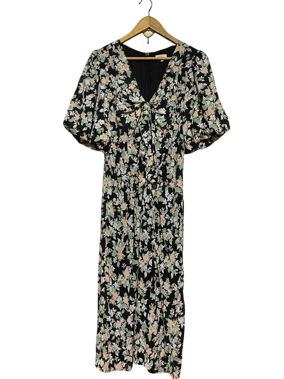 SAVEL |M| BUST 18| B45| FLORAL PRINT V-NECK MIDI DRESS WITH PUFF SLEEVES