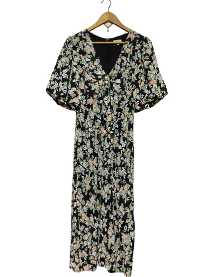 SAVEL |M| BUST 18| B45| FLORAL PRINT V-NECK MIDI DRESS WITH PUFF SLEEVES