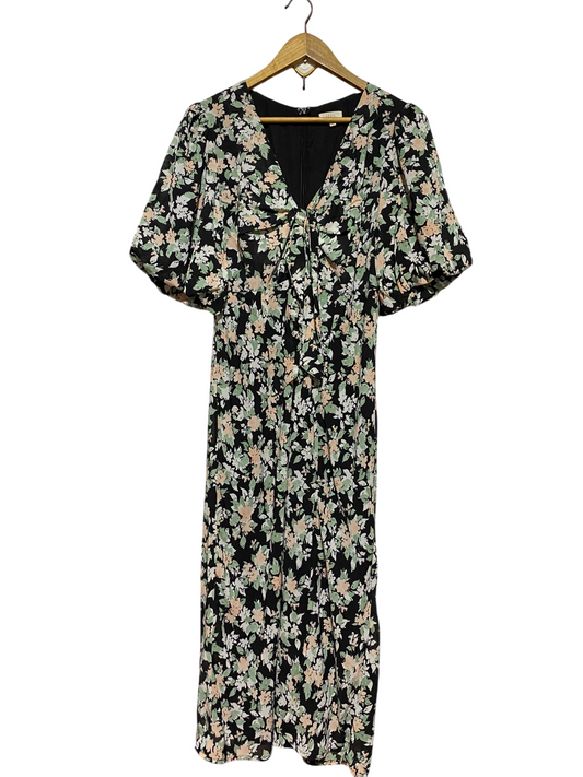 SAVEL |M| BUST 18| B45| FLORAL PRINT V-NECK MIDI DRESS WITH PUFF SLEEVES