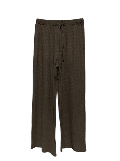 SHEIN |XS| WAIST 23| B45| DARK BROWN TEXTURED WIDE-LEG DRAWSTRING TROUSERS