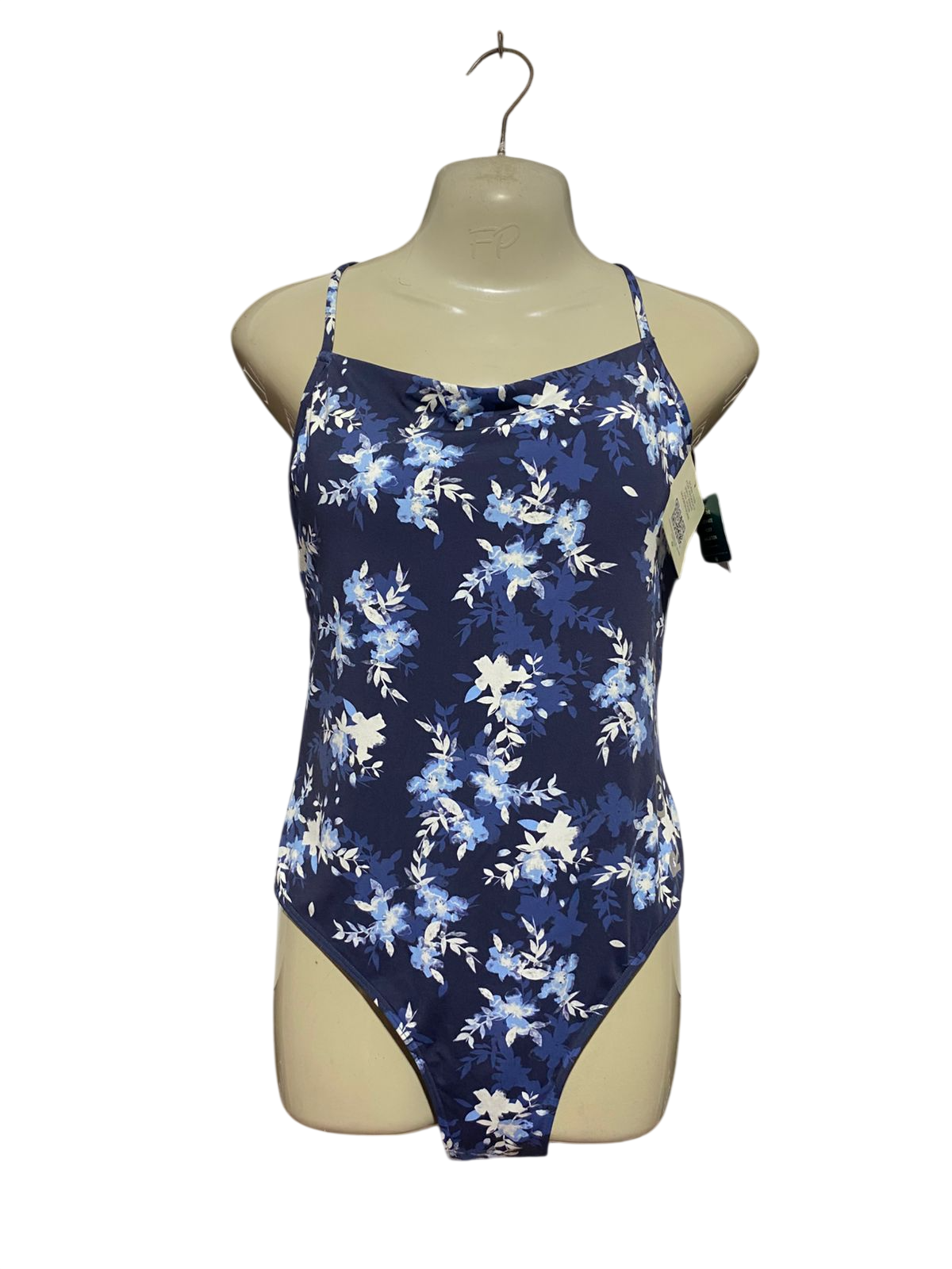 ROXY |S| BUST 15| B45| NAVY BLUE FLORAL PRINT ONE-PIECE SWIMSUIT WITH COWL NECK