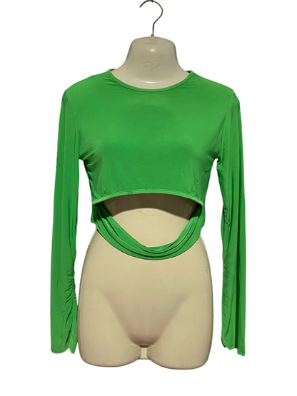 REBELLIOUS |S| BUST 16| B45| BRIGHT LIME GREEN LONG SLEEVE CUTOUT CROP TOP