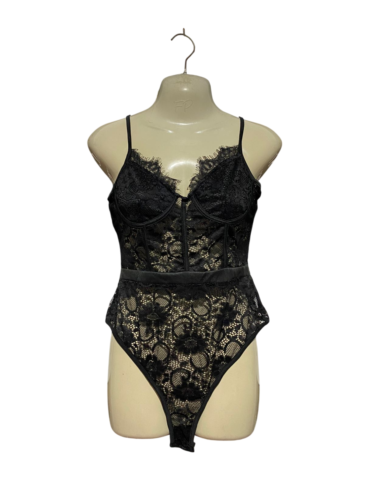 NAANAA |M| BUST 16| B45| BLACK SHEER LACE CORSET-STYLE CAMI BODYSUIT