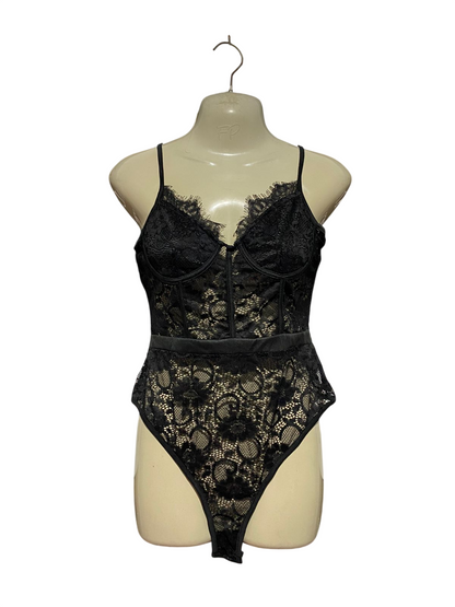 NAANAA |M| BUST 16| B45| BLACK SHEER LACE CORSET-STYLE CAMI BODYSUIT