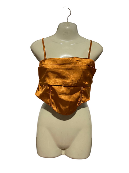 REBELLIOUS |S| BUST 15| B45| BURNT ORANGE SATIN CAMI CORSET CROP TOP