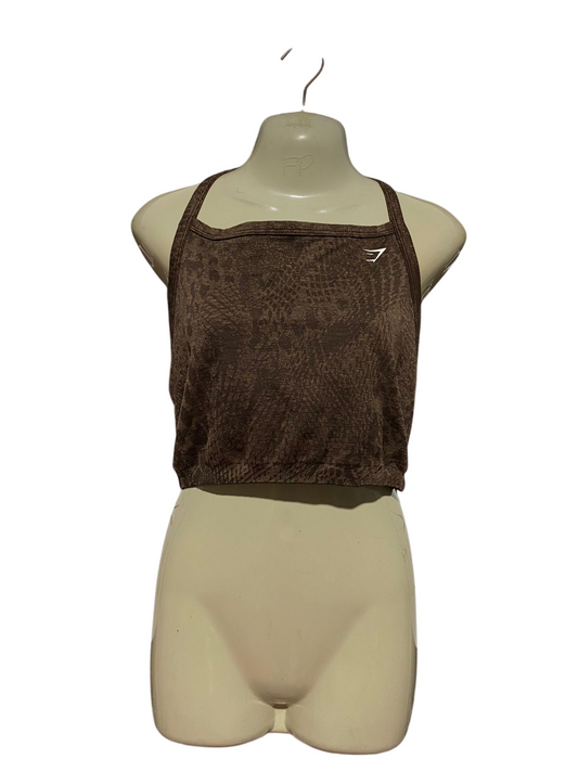 GYMSHARK |M| BUST 17| B45| BROWN ANIMAL PRINT SEAMLESS CROPPED TANK TOP