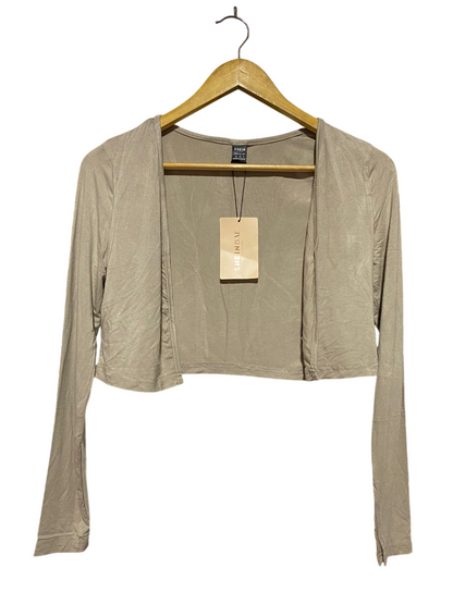 SHEIN |XS| BUST 17| B45| TAUPE CROPPED LONG SLEEVE OPEN FRONT SHRUG CARDIGAN
