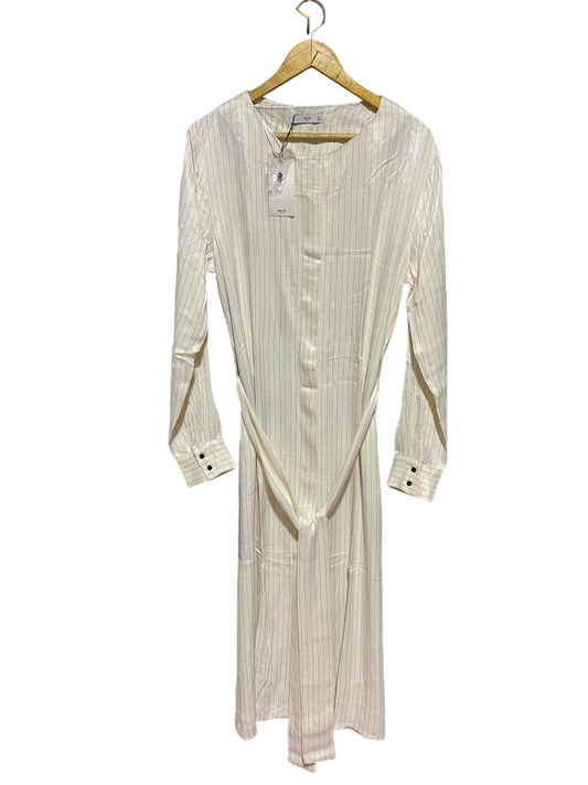 MNG |L| BUST 20| B46| WHITE STRIPED LONG SLEEVE MAXI DRESS WITH WAIST TIE
