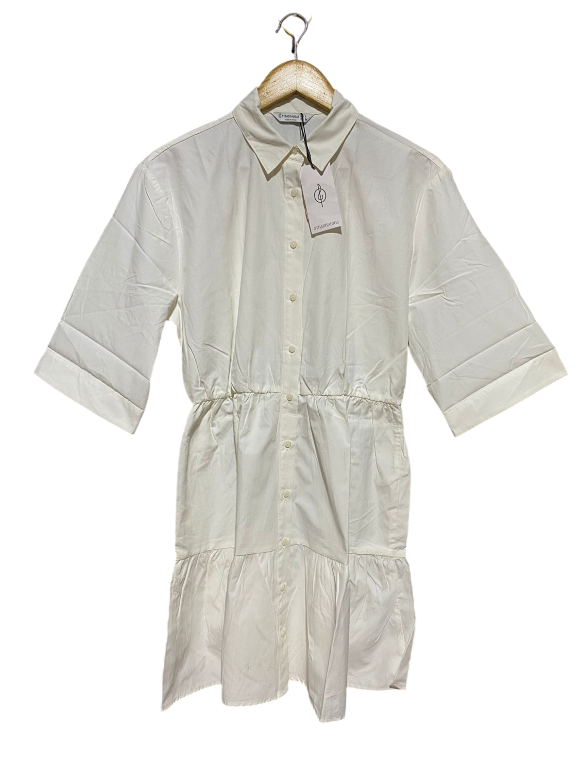 STRADIVARIUS |L| BUST 19| B46|WHITE BUTTON-DOWN SHIRT DRESS WITH CINCHED WAIST