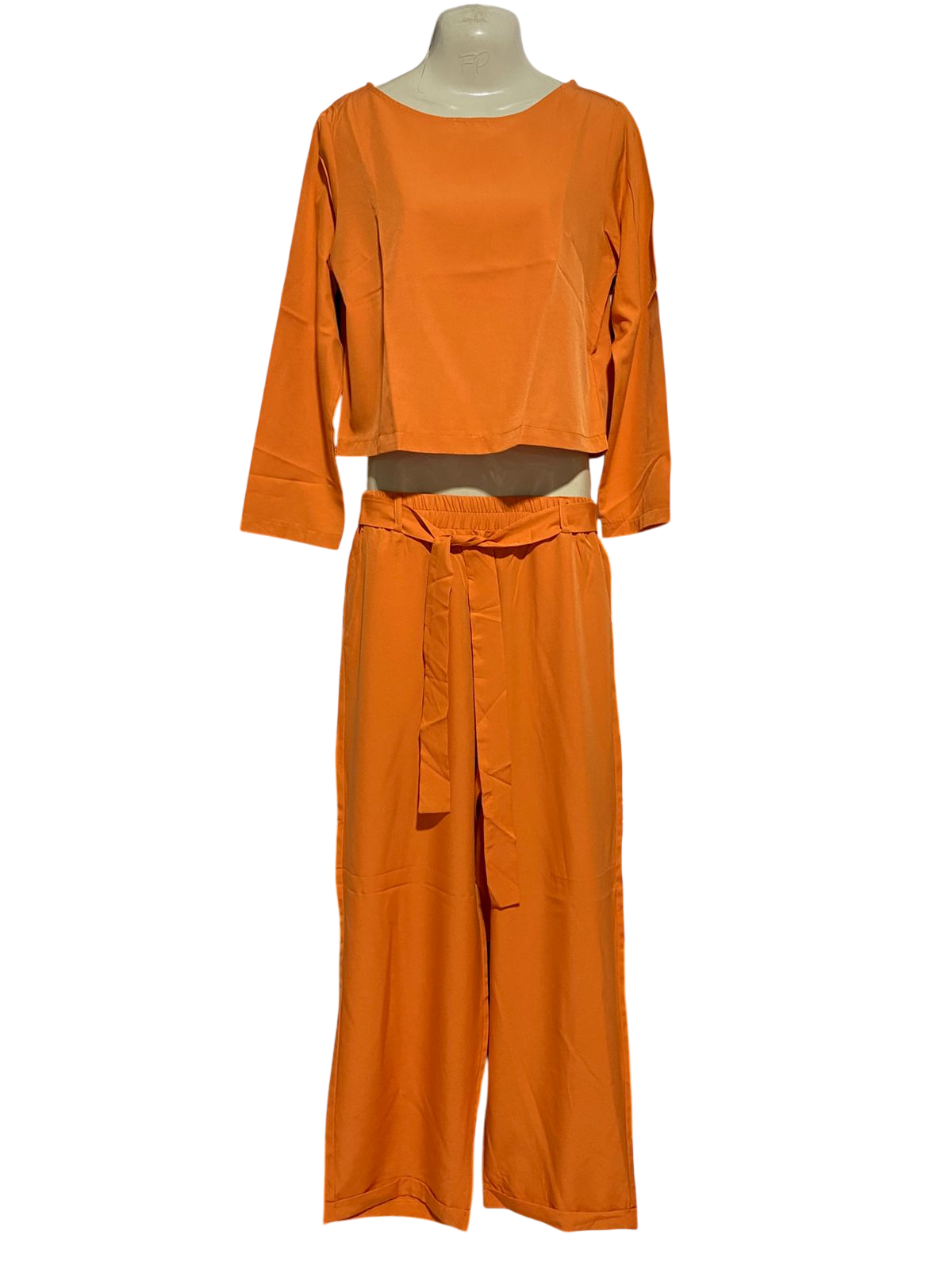 |S| B46| BURNT ORANGE LONG SLEEVE CROP TOP AND WIDE LEG PANTS CO-ORD SET