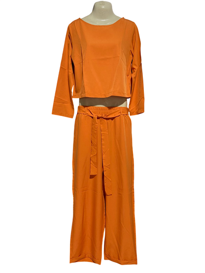 |S| B46| BURNT ORANGE LONG SLEEVE CROP TOP AND WIDE LEG PANTS CO-ORD SET