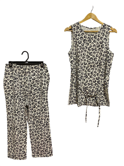 PREVIEW |M| B46| BLACK AND WHITE ABSTRACT FAN PRINT SLEEVELESS TOP AND PANTS CO-ORD SET