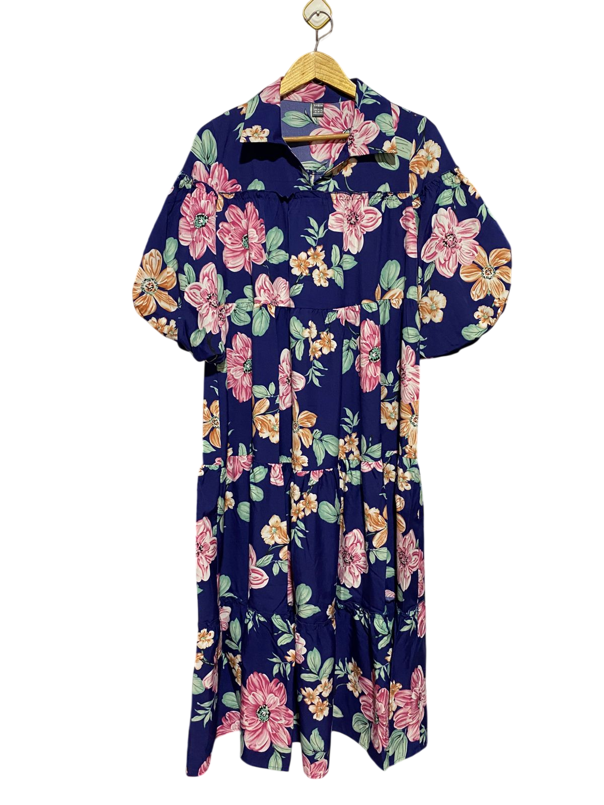 SHEIN |M| BUST 22| B46| NAVY BLUE FLORAL PRINT TIERED MAXI SHIRT DRESS