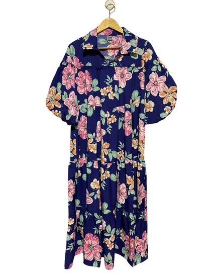 SHEIN |M| BUST 22| B46| NAVY BLUE FLORAL PRINT TIERED MAXI SHIRT DRESS