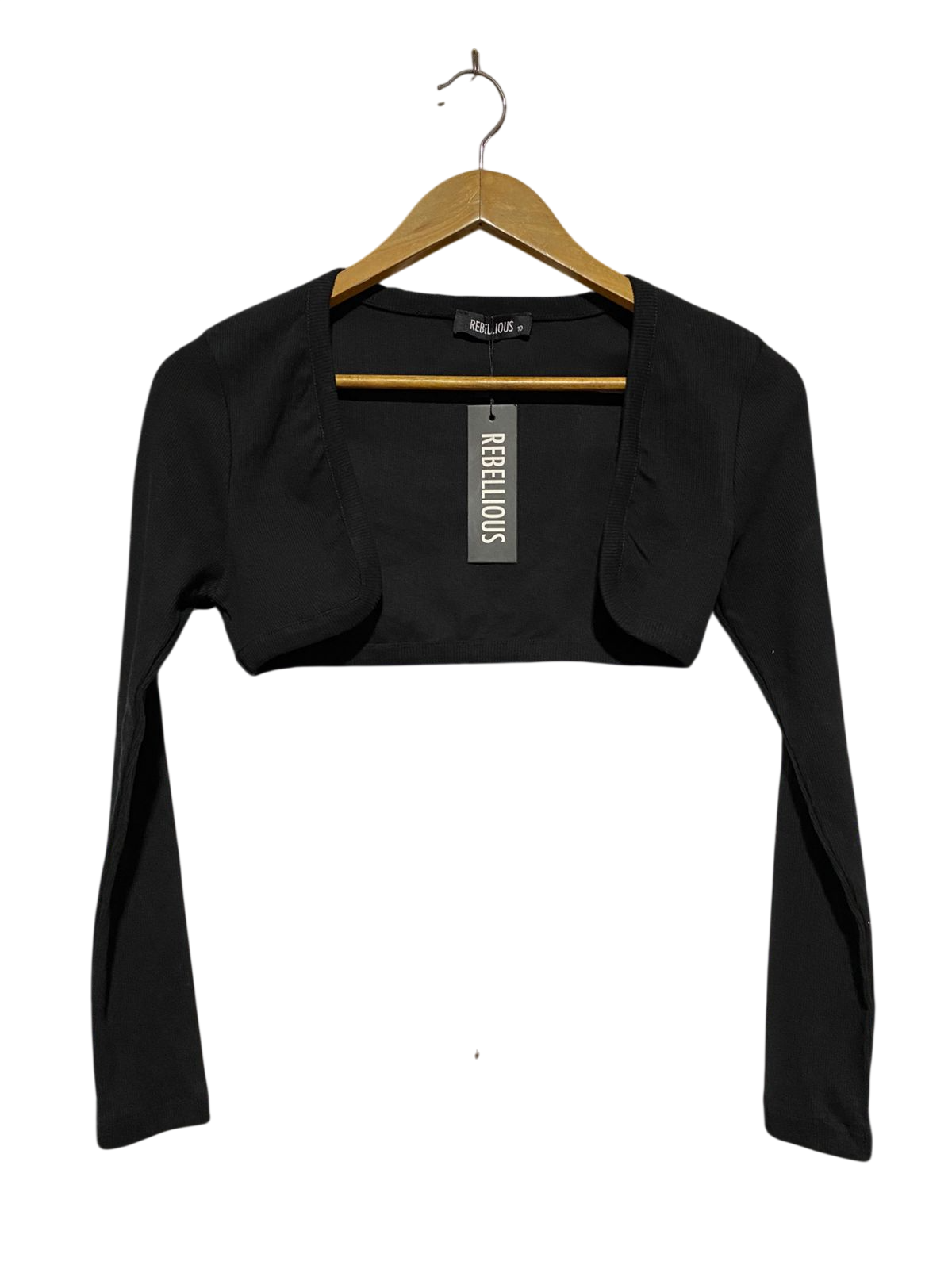 REBELLIOUS |S| BUST 14| B46| BLACK LONG SLEEVE RIBBED SHRUG CARDIGAN