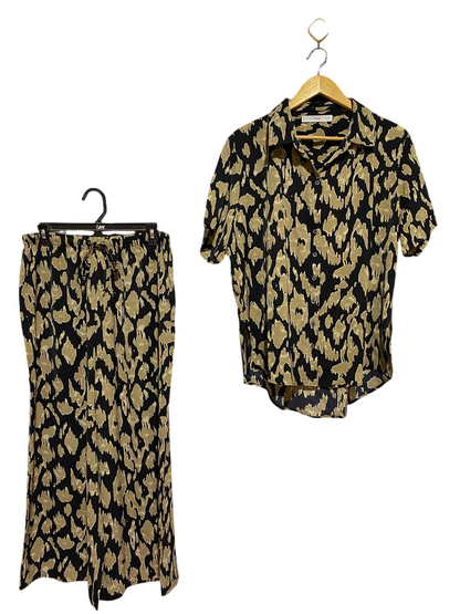 MNG |M| B46| MANGO ABSTRACT PRINT SHORT SLEEVE BUTTON DOWN SHIRT AND WIDE LEG PANTS CO-ORD SET