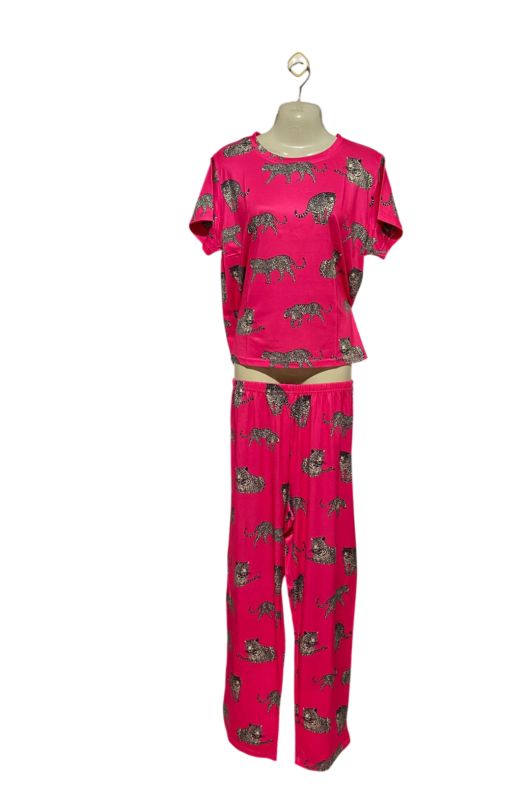 |M| B46| HOT PINK LEOPARD CHEETAH PRINT T-SHIRT AND PAJAMA PANTS NIGHTWEAR SET