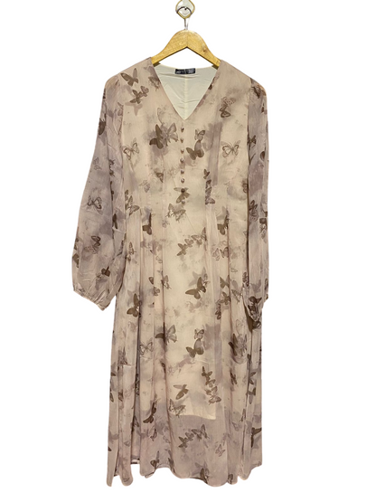 DAZY |M| BUST 18| B46| BUTTERFLY PRINT LONG SLEEVE V-NECK MAXI DRESS