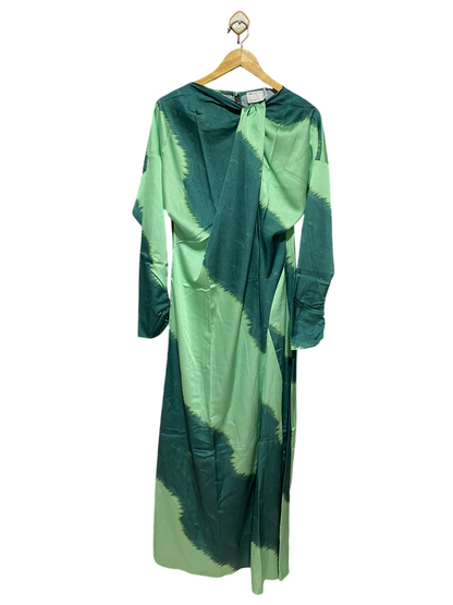 ASOS |M| BUST FREE| B46| GREEN ABSTRACT TIE DYE SATIN DRAPE MAXI DRESS