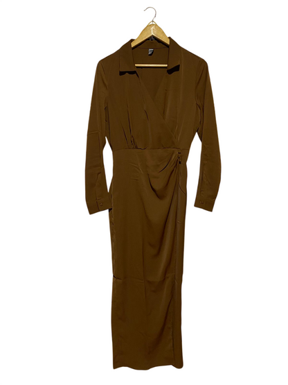 SHEIN |M| BUST 18| B46| BROWN LONG SLEEVE SURPLICE WRAP MIDI DRESS