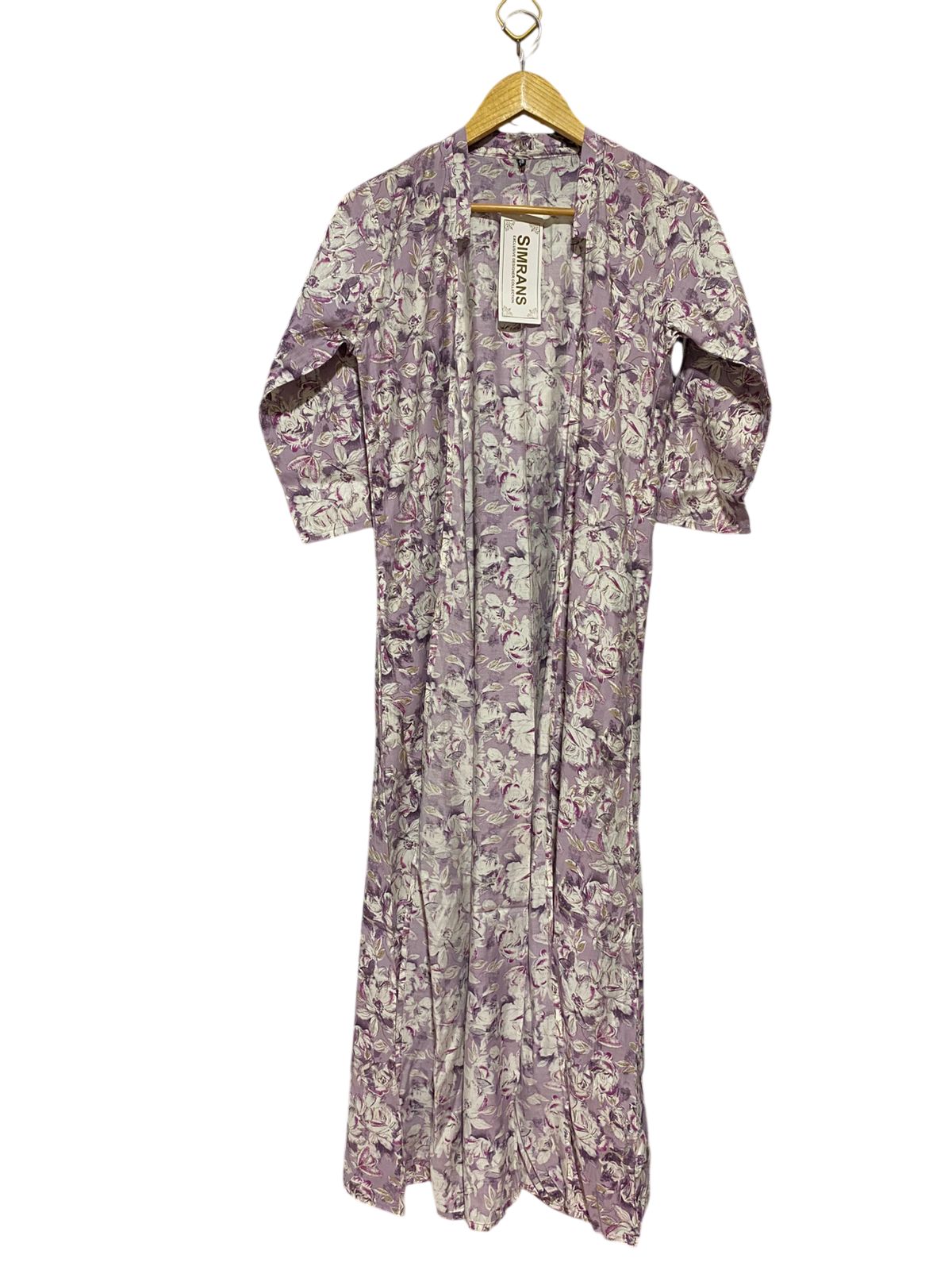 SIMRANS |L| BUST 19| B46| PURPLE FLORAL PRINT OPEN FRONT MAXI CARDIGAN DUSTER