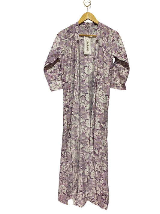 SIMRANS |L| BUST 19| B46| PURPLE FLORAL PRINT OPEN FRONT MAXI CARDIGAN DUSTER