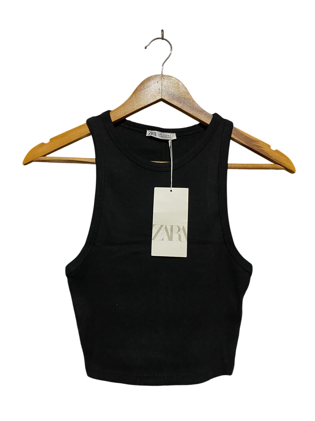 ZARA |XS| BUST 12| B46| BLACK RIBBED CROP TANK TOP