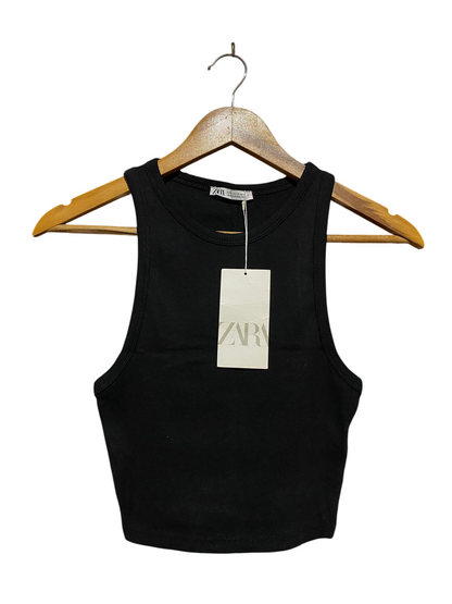 ZARA |XS| BUST 12| B46| BLACK RIBBED CROP TANK TOP