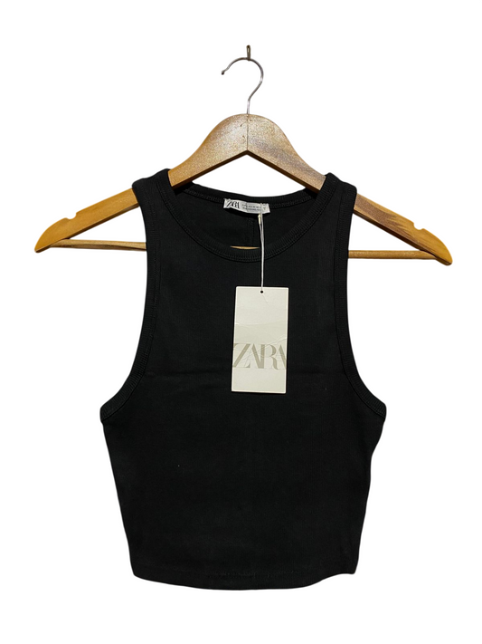 ZARA |XS| BUST 12| B46| BLACK RIBBED CROP TANK TOP