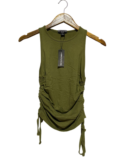 PRETTYLITTLE THING |XS| BUST 13| B46| SHAPE KHAKI RUCHED SIDE TANK TOP