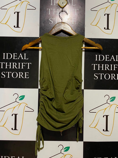 PRETTYLITTLE THING |XS| BUST 13| B46| SHAPE KHAKI RUCHED SIDE TANK TOP