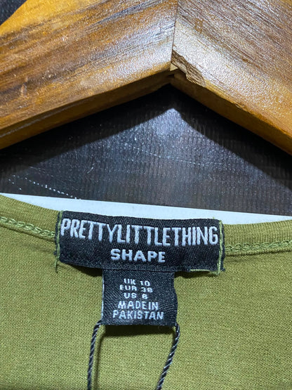 PRETTYLITTLE THING |XS| BUST 13| B46| SHAPE KHAKI RUCHED SIDE TANK TOP