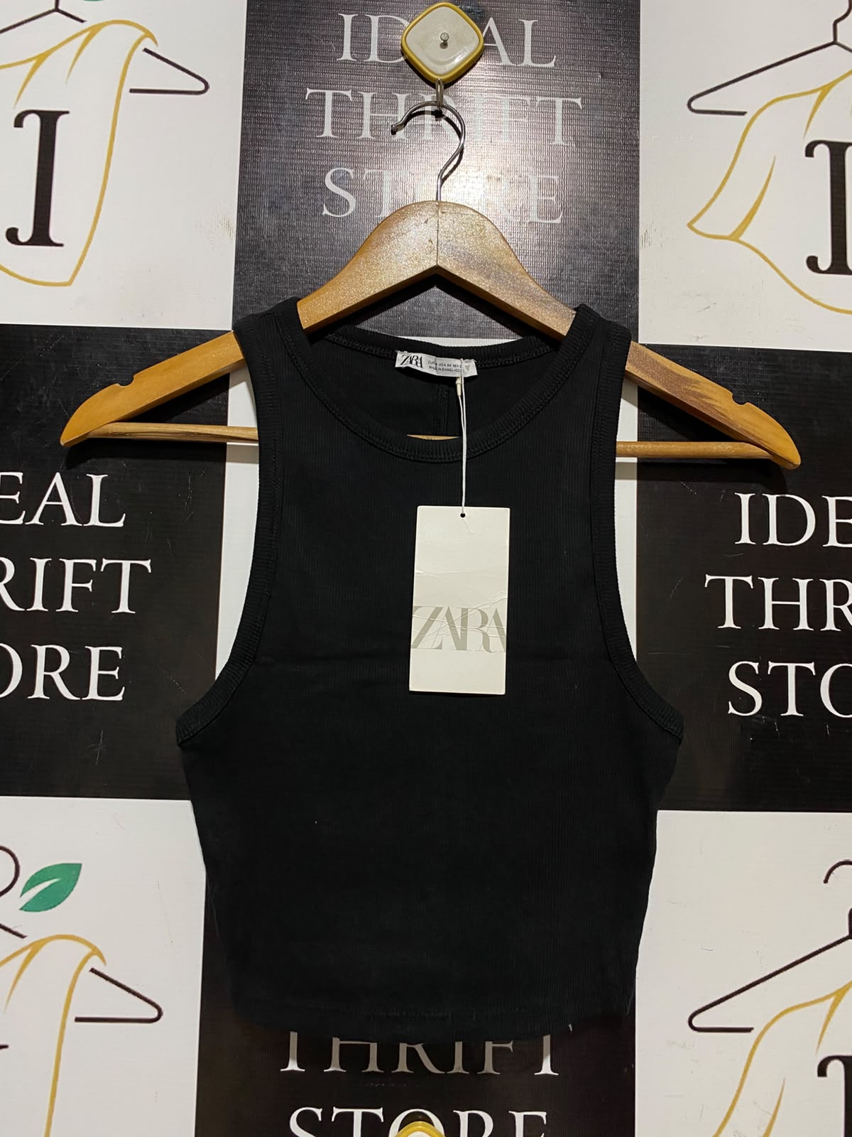 ZARA |XS| BUST 12| B46| BLACK RIBBED CROP TANK TOP