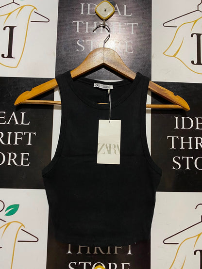 ZARA |XS| BUST 12| B46| BLACK RIBBED CROP TANK TOP